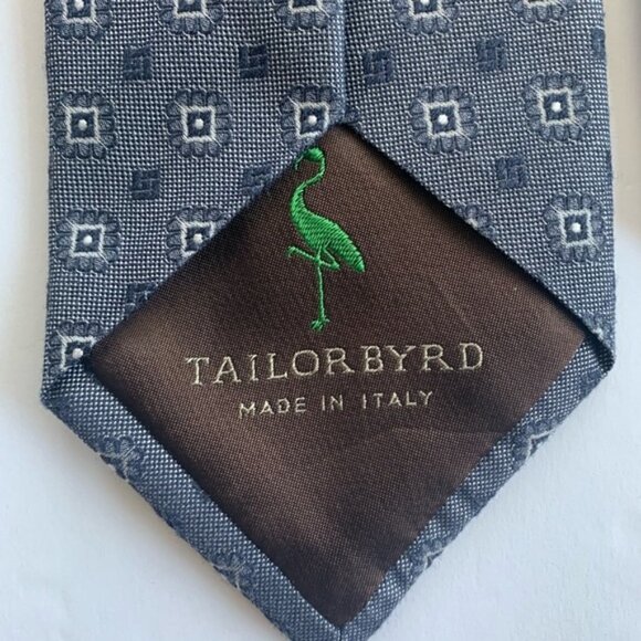 Tailorbyrd Blue White All Over Print Silk Neck Tie - Picture 3 of 8